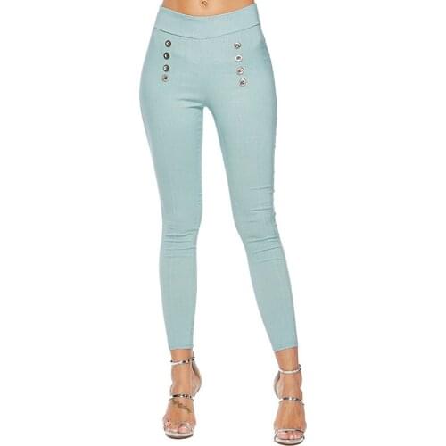 New Fashion Personality Double-breasted Pencil Pants Spring Fall Slim Casual Stretch Trousers Female Slim Women Pants Bigsweety