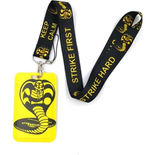 10pcs Cobra Kai Snake Lanyard Credit Card ID Holder Bag Student Women Travel Card Cover Car Keychain Gifts Accessory Decorations