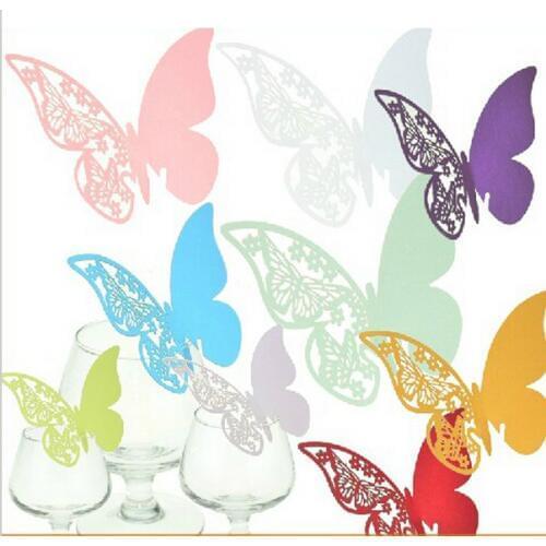 12pcs/lot Butterfly Place Escort Wine Glass Cup Paper Card for Wedding Party Home Decorations