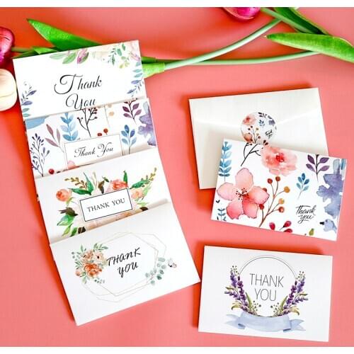 6sets Floral Thank you Card Wedding Party Invitation Greeting Envelopes Cards DIY Blank Inside Folding Stationery Message Card