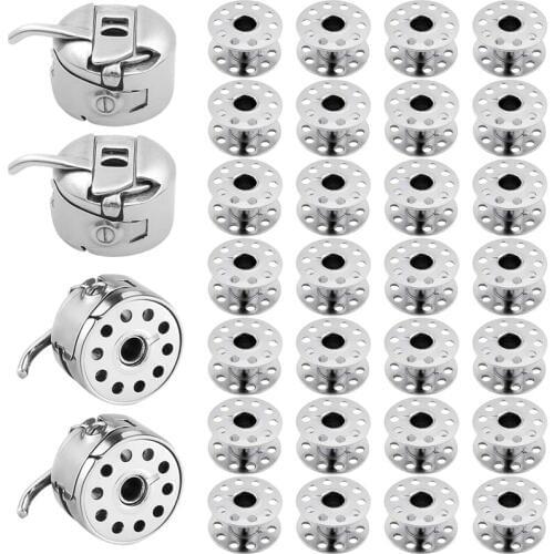 Best 4Pcs Sewing Machine Bobbin Case Bobbin Holder with 28Pcs Metal Bobbins for Brother Janome Singer Kenmore