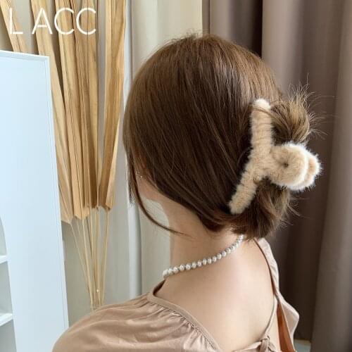 Winter Plush Faux Fur Hair Claws Clamps Shark Clip Autumn Cute Candy Color Soft Fluff Big Wide Ponytail Clip Hairpin For Women