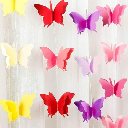 20pcs 3m Diy Colorful 3D Paper Butterfly Banner Hanging Decorative Garland for Wedding Baby Shower Birthday Party Decorations