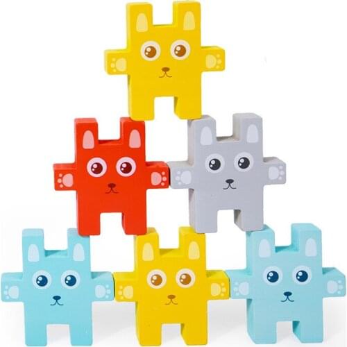 Wooden Cartoon Rabbit Balance Toy Montessori Training Color Cognitive Balance Game Teaching Aid Childrens Educational Toy Gift