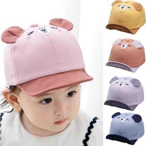 5 Colors Children Baseball Cap Baby Cartoon Cotton Unisex Bear Ear Shade Soft Hat Embroidered Duck Tongue Hat Outdoor Visor Cap