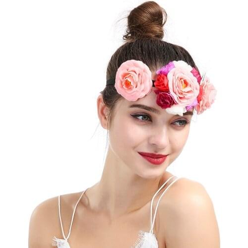 Boho Elastic Flower Headband Wedding Flower Crown Sweet Wreath Bridesmaid Garland Women Elastique Cheveux Bride Hair Accessories