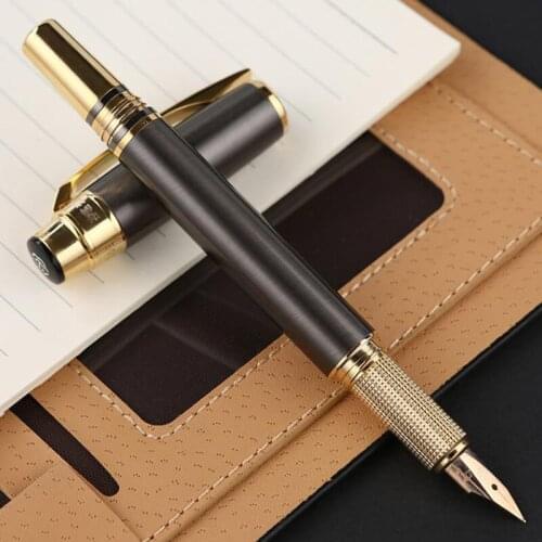 Hero 200E 14K Gold Business Fountain Pen Fine Nib 0.6mm Gun-Gray With Golden Clip Gift Box Collection For Office Home Gift Pen
