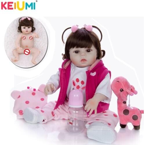 KEIUMI 19 inch Reborn Baby Girl Full Silicone Body Bathe True To Life Boneca Reborn Realista Wholesale kids Childrens Day Gifts