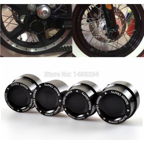 2 Pair Front RearAxle Nut Bolt Covers Caps Rough Crafts Black Aluminum For Harley Sportster XL883 XL1200 Dyna Touring V-Rod