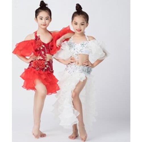 Tops/Belt/Skirt kids Oriental Dance Costumes Sexy children Dance Wear Clothes Indian Dance Costume Set for girls S,M,L