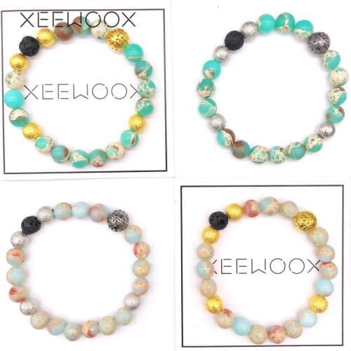 Colorful Couple Yoga Lava Essential Oils Diffuser Bead Bracelet For Woman Man Girl Natural Stone XEEWOOX Boho Bohemia Gift