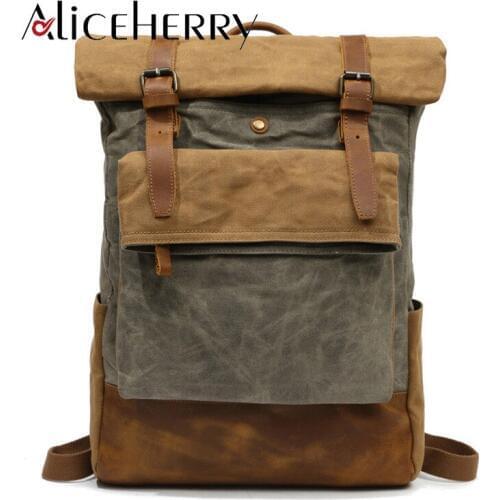 Fashion mens multifunction backpack vintage canvas leather school backpack mens travel bags large capacity travel Cowhide Bag