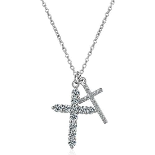 Trendy Silver Plated Cross Necklace Female Jewelry Temperament inlaid Zircon Pendant Women Sweater Chain Clavicle Necklace Charm