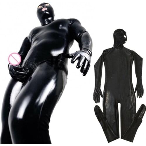 Men Lingerie Open Crotch Bodysuit Sexy Skinny Catsuit Shiny Wet Look Patent Leather Underwear Zipper Crotchless Gay Man Clubwear