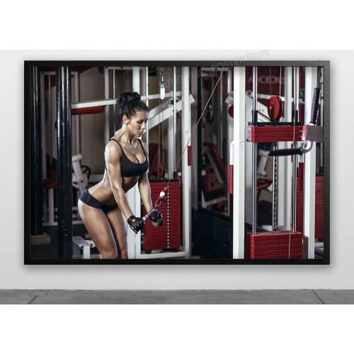 Fitness Equipment Training Fitness Bodybuilding Women Sexy Beautiful Strong Wall Posters Silk Art Painting For Home Bedroom
