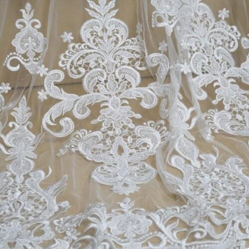 1 Yard Ivory Heavy Beaded Sequins dress lace fabric Vintage Style bridal fabric For Wedding Gown Bridal dress Evening Prom