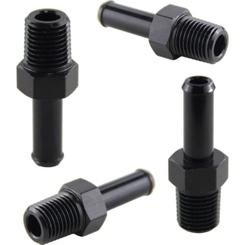 4PCS ALUMINUM 1/4" NPT MALE STRAIGHT TO 3/8" HOSE BARB NIPPLE AN6 FITTING 4 PIECES BLACK