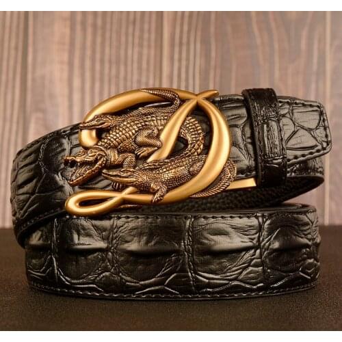 Fashion mens automatic buckle crocodile pattern belt trend youth personality retro alloy crocodile automatic buckle belt