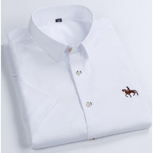 Men Short Sleeve Shirts Clothing Solid Color Embroidery Chemise Homme Smart Casual Slim Fit Turn-down Collar Blouse Shirt New