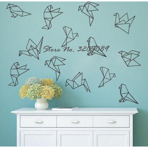Geometric Origami Wall Decals - 45 Vinyl Bird Decals Wall Stickers Geometric Decor Wall Patterns Unique Decor for Gifts D995