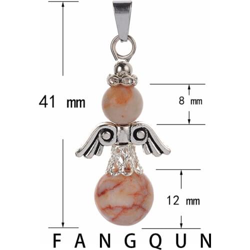 Charm Angel Wings Round Pendants Beads Reiki Pendulum Natural Stone Amulet Healing Crystal Pendant DIY Necklace for Men Women