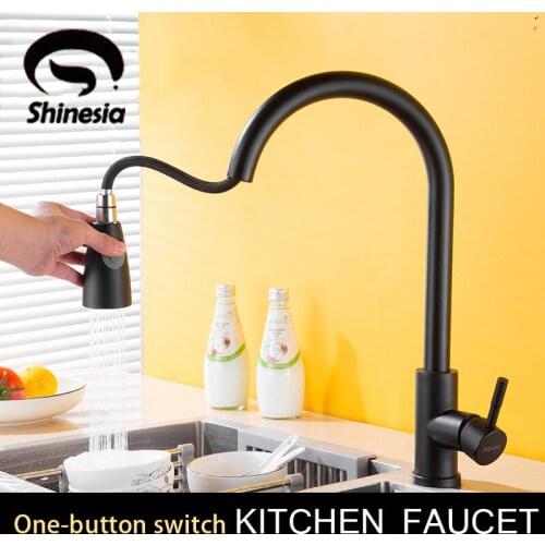 Shinesia Matte Black Kitchen Faucet Pull Out 360 Degree Rotation 2-way Outlet Water Bathroom for Vessel Sink Mixer Taps