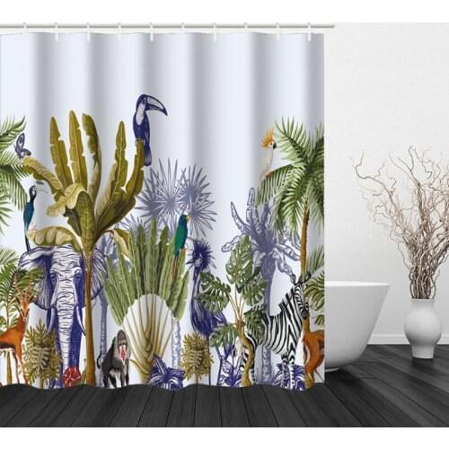 Flower and Plant Hook Shower Curtain Modern Polyester Waterproof Digital Printing Shower Curtain