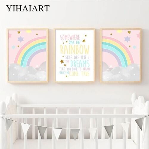 Nordic Nursery Cartoon Canvas Wall Print Rainbow Art Painting Simplicity Quotes Poster Kids Child Bedroom Decoration Picture
