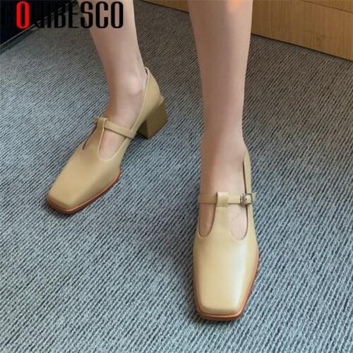 COVIBESCO Retro T-Tied Women Pumps Genuine Leather Square Toe High Heels Shoes Woman Concise Casual Pumps Spring High Quality