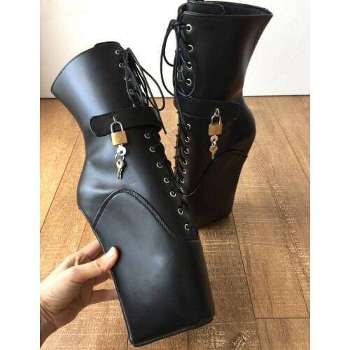 Black Sexy Ballet High Heel Fetish Boots Big Size Exotic Dancer Shoes Round Toes Lace Up Goth Extreme Heels For Wome