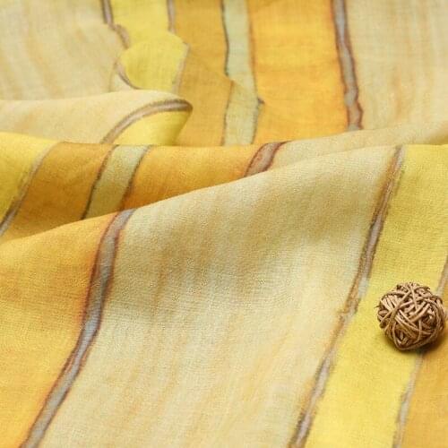High-end bright yellow ramie printed thin fabric cloth dress material,sewing accessories