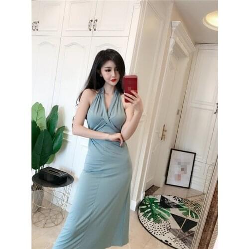 ZC2175 2020 Summer new women fashion temperament sexy show slim backless style dress cheap wholesale