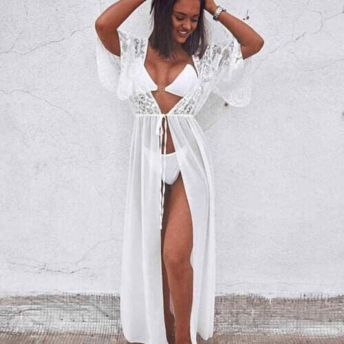 Womens Bikini Cover Up White Lace Cardigan Summer Holiday Casual Loose Beachwear Kaftan Bathing Cover Up Beachwear Swimwear