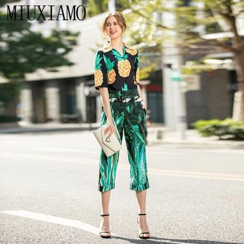 MIUXIMAO Best Quality 2020 Office Lady Spring Twinset Elegant Top Luxury Pineapple Colourful Suits Women Vestidos