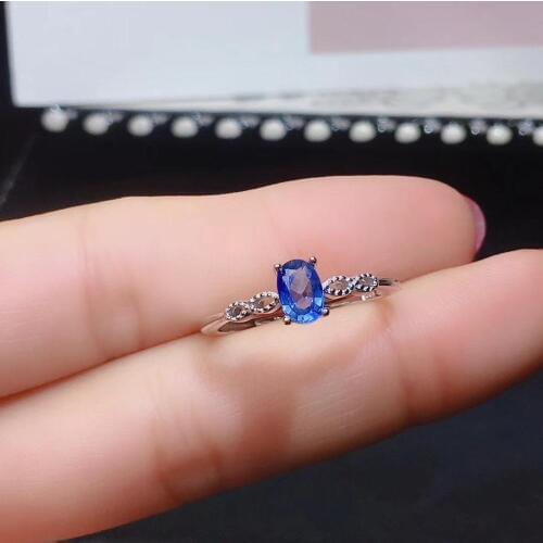 Silver ring blue natural sapphire ring for women jewelry real 925 silver gold plated oval natural gem girl boy birthday gift