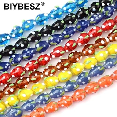 10Pcs 9mm*12mm Lovely Strawberry Beads Handmade Lampwork Glass Beads Multi-color for jewelry &DIY