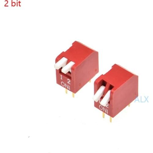 10PCS red 2 bit 2P dip TOGGLE switch doule Row 2PIN 2 PIN PITCH 2.54MM Slide Switches Side Piano Type 2 Position 4 PIN 2 WAY