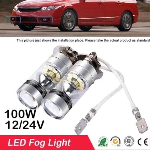 100W H3 LED Fog Light Driving Bulb 12/24V Fog Lamp Headlamp 1000LM White 6000K Car Headlight Car Replacement Accessories