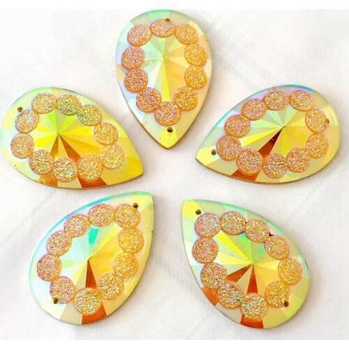 12pcs yellow water drop phone flat back clip thin rhinestone wedding button 2 hole resin hand seam drilling diy resin drill