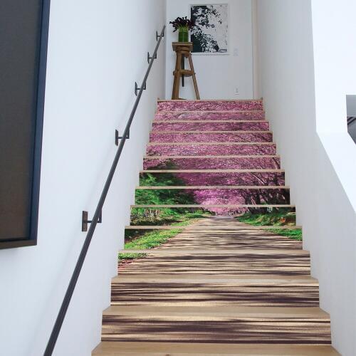 Colomac 3d 13pcs waterproof stair floor stickers renovation sakura pattern living room DIY home decor poster stairway sticker