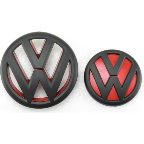 130mm Matt Black Red Front Grill Logo + 100mm Rear Trunk Lid Emblem Badge Car Logo for Volkswagen Jetta MK6 2011 2012 2013 2014