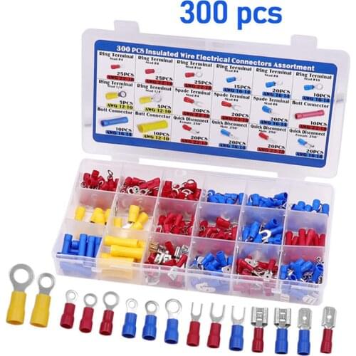 300Pcs Insulated Wire Electrical Connectors PVC + Tinned Copper Crimp Terminals Set Kit For Household Vehicle