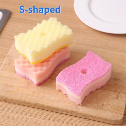 4Pcs S-shaped Square Wave Sponge Scouring Pad Kitchen Bathroom Sponge Multi-functional Furniture Pad Dish Cleaning Sponge Foam