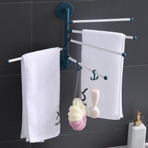 5 Bar Wall Mounted Rotating Towel Rack Punch-free 180 Degree Bathroom Bath Towel Hanger Holder Stand ABS Storage Rack