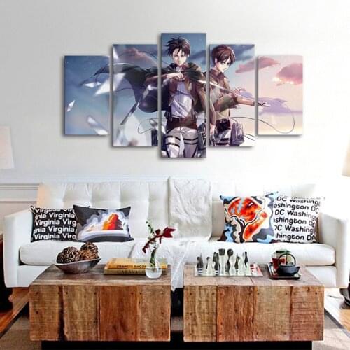 5 Panel Anime Pictures Attack On Titan Posters Wall Art Home Decor Accessories Canvas HD Paintings Movie Living Room Decoration