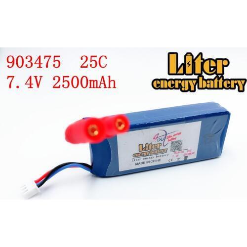 7.4V 2500mAh 25C Drone Battery 903475 For RC MJX X101/MJX X102H SYMA X8C X8W X8G X8HC X8HW X8HG Wltoys V262 Quadcopter