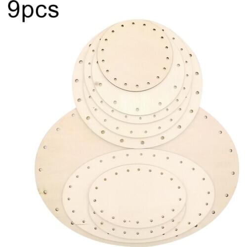 9Pcs Unfinished Drilled Holes Blank Wood Slices DIY Basket Wooden Base