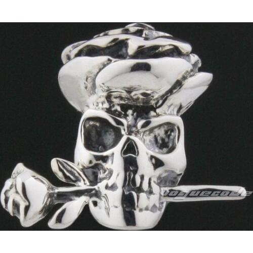 925 Sterling Silver Rose Skull Flower Mens Biker Rocker Stud Earring 8R003