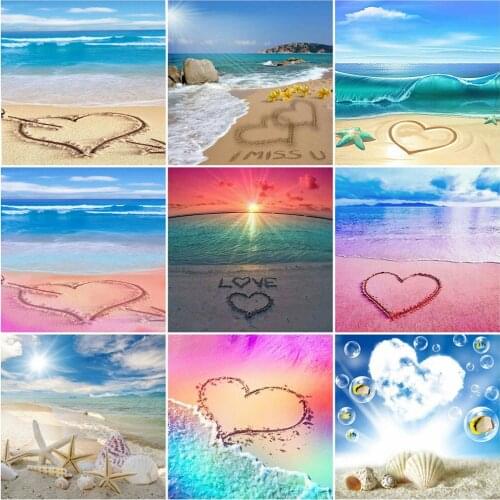 AZQSD 5D Diamond Painting Seaside Heart Mosaic Picture Of Rhinestones Home Decor Diamond Art Landscape Handmade Gift