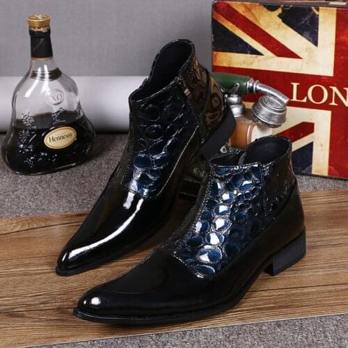 Christia Bella British Style Pointed Toe Mens Motorcyle Ankle Boots Business Formal Male Genuine Leather Splicing Short Boots